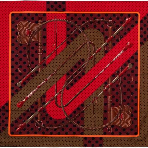 NWT Hermes Cashmere Silk Clic-Clac A Pois 140cm 54" Brown Red Black Shawl Scarf - Picture 1 of 5